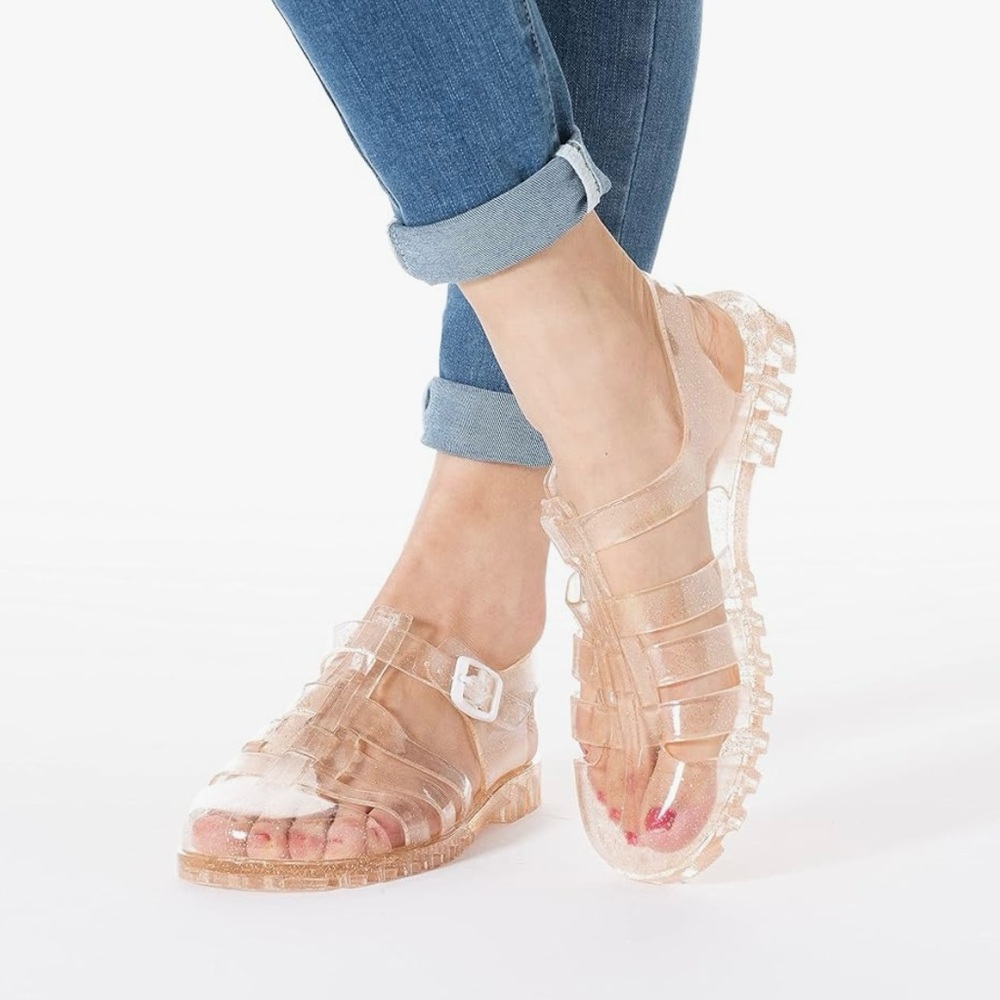 Women's Glitter Jelly Sandals - Transparent Champagne